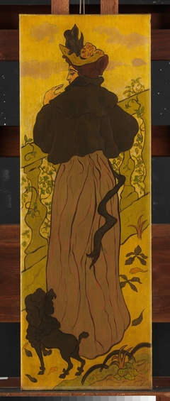 Woman Standing Beside Railing with Poodle by Paul Ranson