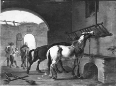 Zwei Pferde im Stall (?) by Pieter van Laer