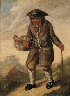 A farmer from Valby heading for the Copenhagen market with hens in a basket.