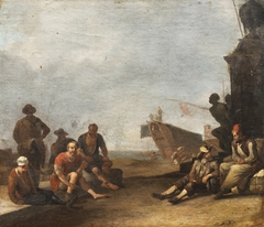 A North African port. Galley slaves to the left by Anonymous