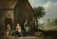 A peasant with his wife and child in front of the farmhouse by David Teniers the Younger