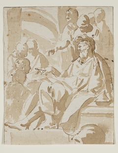 A Seated Old Man, Pointing with his Right Hand and Other Figures by Anonymous