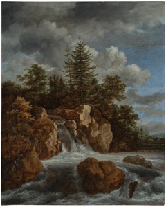 A wooded landscape with a waterfall by Jacob van Ruisdael