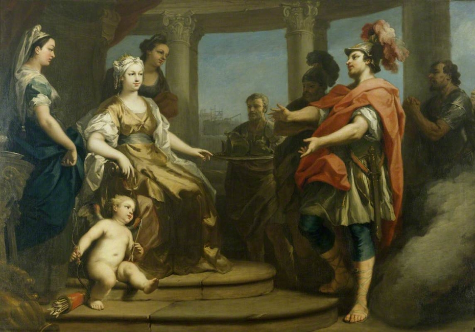 Aeneas and Achates wafted in a Cloud before Dido, Queen of Carthage, with Cupid at her Feet