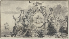 Allegorische voorstelling met Prudentia, Minerva en twee kinderen