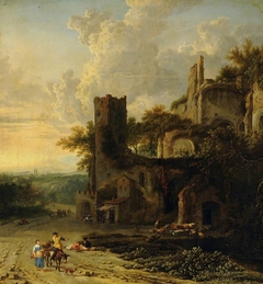 An Italian Landscape with Peasants by a Ruined Castle by Adriaen Hendriksz Verboom