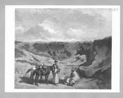 "Auf der Puszta", zwei ungarische Bauern mit zwei Pferden by Johann Gualbert Raffalt