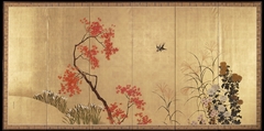 Autumn [left of a pair of Birds and Flowers in Spring and Autumn] by Shibata Zeshin