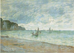 Barques de pêche devant la plage et les falaises de Pourville by Claude Monet