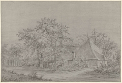 Boerderij aan een zandweg by Adrianus de Visser