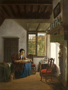 Cottage Interior with Woman reading, possibly, a Bible (Housekeeper's Room)