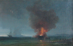 Das deutsche Dampfkanonenboot "Von der Tann" in Brand am 25. Juli 1850 by Vilhelm Melbye