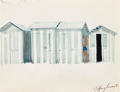 Drawing for Beach Huts and The Message by Jeffrey Smart