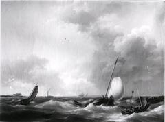 Een gezicht op de Zuiderzee met zeilende schepen by Hermanus Koekkoek