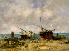 Étretat - Stranded ships by Eugène Louis Boudin