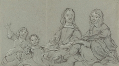Familiestuk bestaande uit een man, vrouw en twee kinderen met een lam by Jan van Noordt 1623-1676