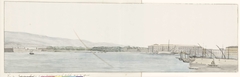 Gezicht op haven van Messina en bergen van Calabrië vanaf kade by Louis Ducros