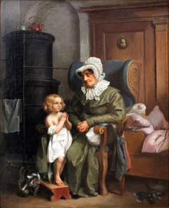 Großmutter mit betendem Kind by Carl Hartmann