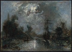 Harbor by Moonlight by Johan Jongkind