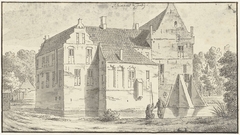 Het huis van Rhaen in Overijssel, vooraan twee hengelaars by Abraham de Haen II