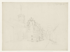 Het Stadhuis en de Grote Kerk te Hasselt by Cornelis Springer