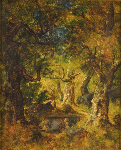 Interior of a Wood with Lake and Figures by Narcisse Virgilio Díaz