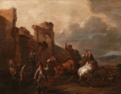 Italianate Landscape with Horses by Simon Johannes van Douw