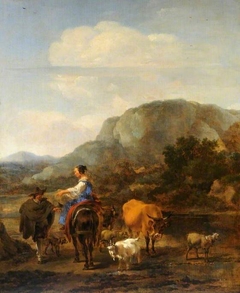 Italianate Landscape with Peasants Fording a Brook by Nicolaes Pieterszoon Berchem
