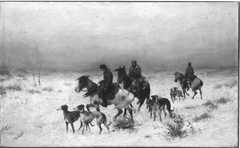 Jagdgesellschaft in Winterlandschaft by Franz Roubaud