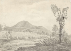 Javaans landschap met berg en palm by Jannes Theodorus Bik