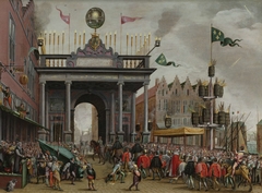 Joyous Entry of François, Duke of Anjou into Antwerp, 19 February 1582, with a Triumphal Arch on St. Jan's Bridge