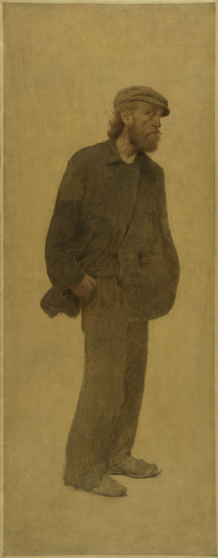La Bouchée de pain : homme de trois-quarts coiffé d'une casquette, mains dans les poches by Fernand Pelez