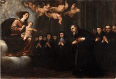 La Virgen y el Niño transverberando el corazón a San Agustín ante la comunidad de agustinos by José García Hidalgo