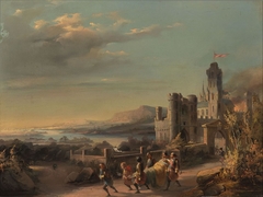 Landscape with a Castle and Soldiers Carrying Someone by anonymous painter