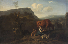 Landschaft mit Hirten und Herde by Dirck van der Bergen