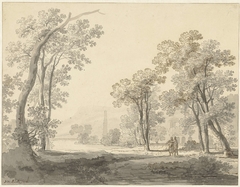 Landschap met rechts twee figuren by Johann Heinrich Müntz