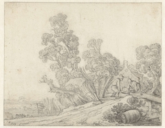 Landschap met twee figuren voor een boerderij by Pieter de Molijn