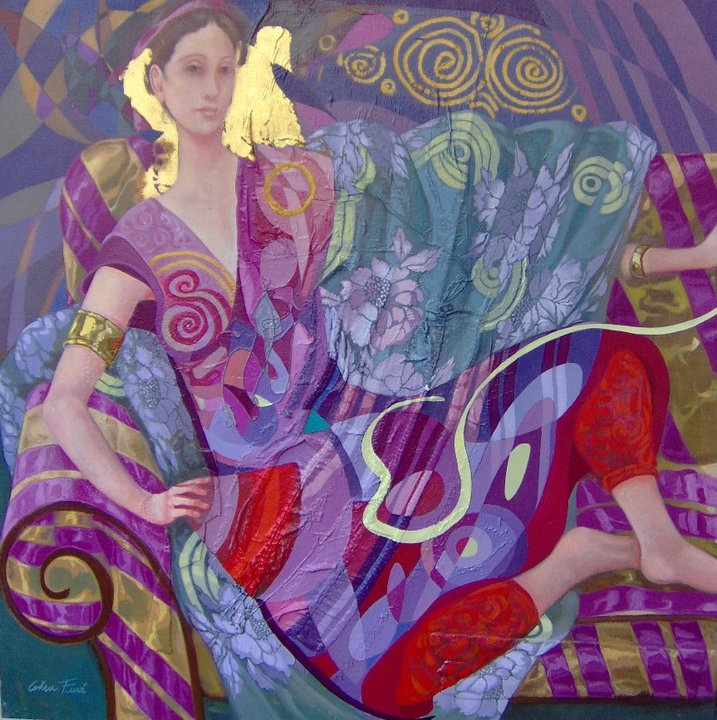 Lilac Odalisque with red fan