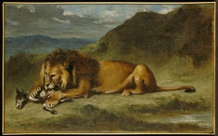 Lion Devouring a Goat by Eugène Delacroix