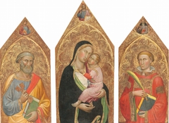 Madonna and Child with the Blessing Christ, and Saints Peter, James Major, Anthony Abbott, and a Deacon Saint [entire triptych]