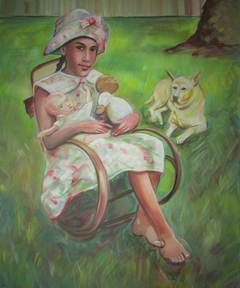 Mixed Girl and her  dog by cyril harris