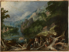Mountain Landscape with Travelers at a Well by Frederik van Valckenborch