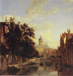 Nieuwezijds Voorburgwal with the Town Hall of Amsterdam by Jan van der Heyden