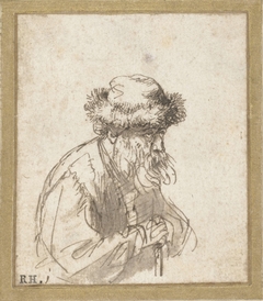 Oude man met bontmuts by Unknown Artist