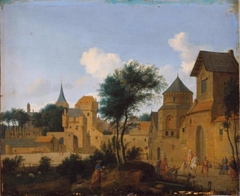 Outside a Medieval Town, Mordecai Riding in State by Jan van der Heyden
