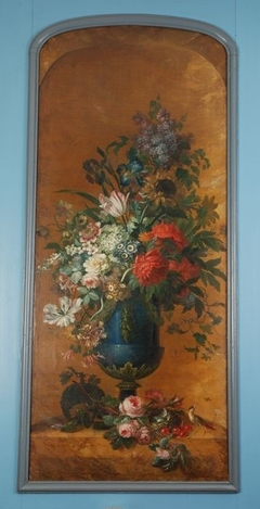 Penantstuk, vaas met bloemstuk in nis by Willem van Leen