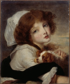 Portrait de fillette au petit chien by Jean-Baptiste Greuze