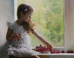 "Portrait of a little girl with cherries" by Οδυσσέας Οικονόμου