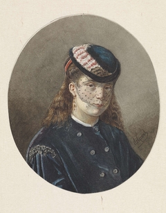 Portret van een jonge vrouw met hoedje met voile by Joseph de Groot