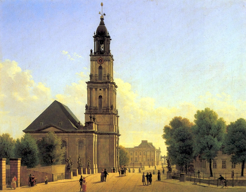 Potsdam, Garnisonkirche und Breite Brücke mit Blick auf das Stadtschloss
